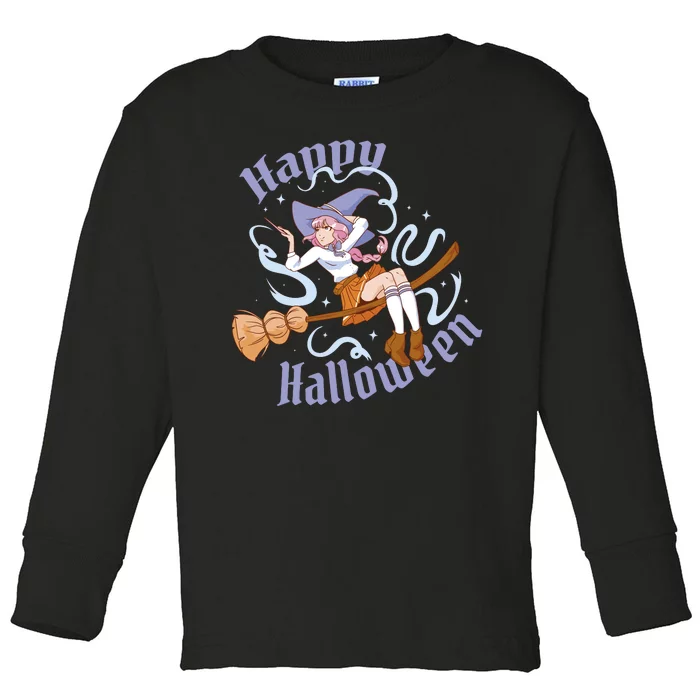 Happy Halloween Anime Witch Girl Toddler Long Sleeve Shirt