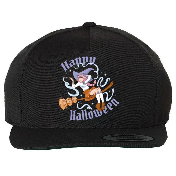 Happy Halloween Anime Witch Girl Wool Snapback Cap