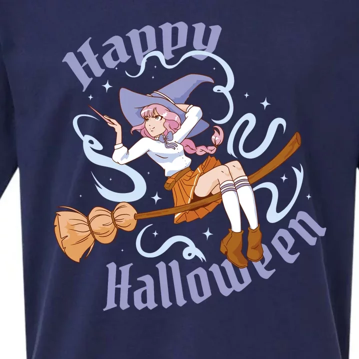 Happy Halloween Anime Witch Girl Sueded Cloud Jersey T-Shirt