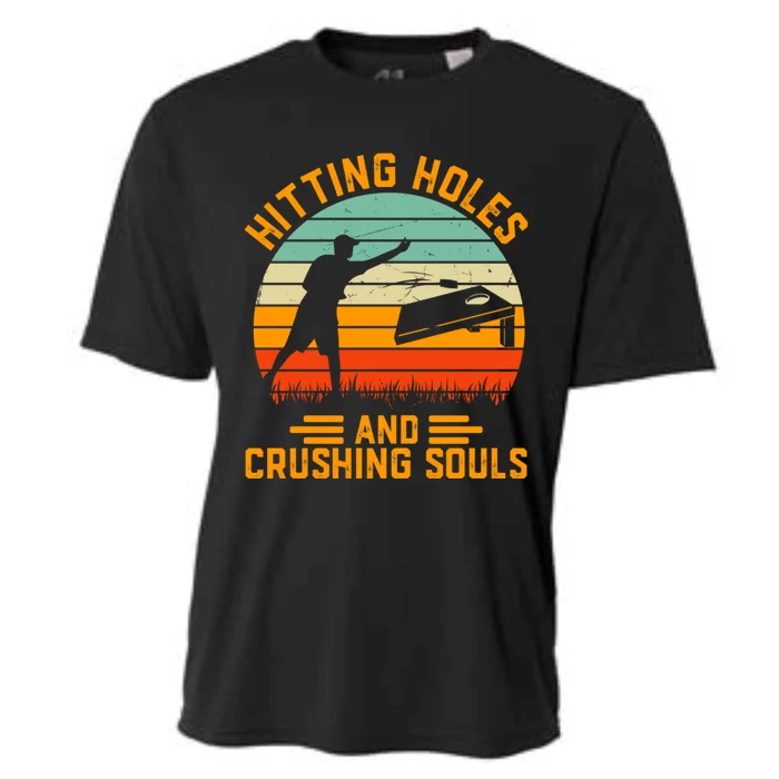 Hitting Holes And Crushing Souls Cornhole Cooling Performance Crew T-Shirt