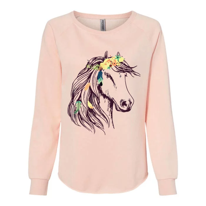 Horse Head Art With Flowers For Animal Lovers Horses Womens California Wash Sweatshirt