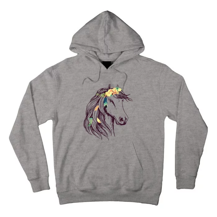 Horse Head Art With Flowers For Animal Lovers Horses Tall Hoodie