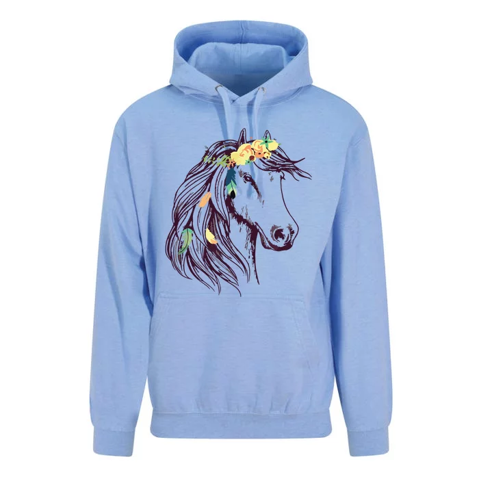 Horse Head Art With Flowers For Animal Lovers Horses Unisex Surf Hoodie