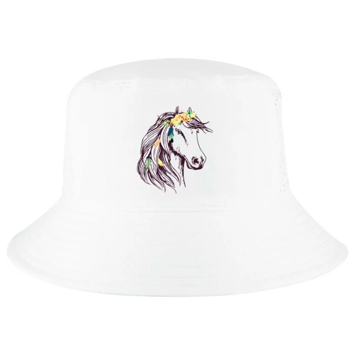 Horse Head Art With Flowers For Animal Lovers Horses Cool Comfort Performance Bucket Hat