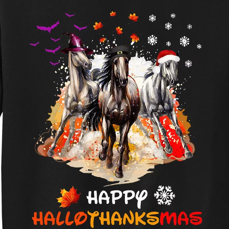 Horse Halloween And Merry Christmas Happy Hallothanksmas Tall Sweatshirt