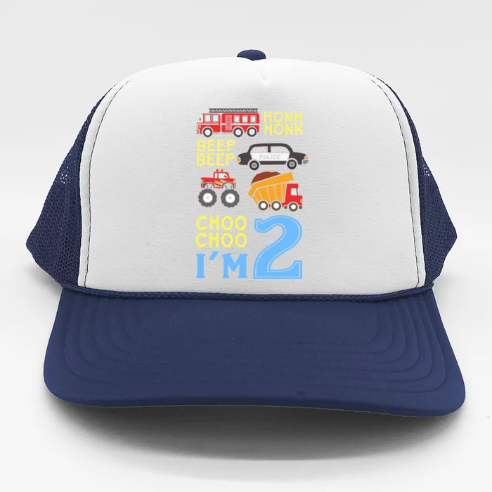 Honk Honk Beep Beep Coo Choo I'm 2 Birthday Kids Apparel Gift Trucker Hat