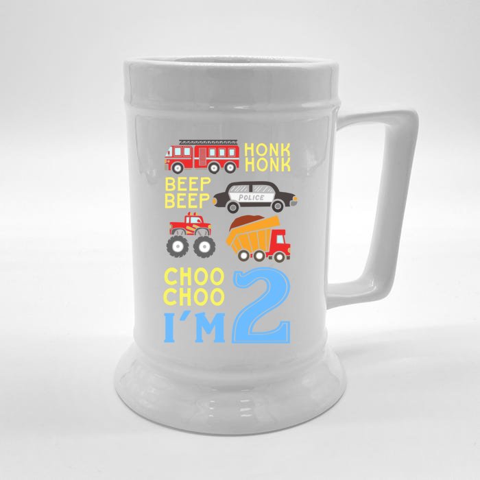 Honk Honk Beep Beep Coo Choo I'm 2 Birthday Kids Apparel Gift Front & Back Beer Stein