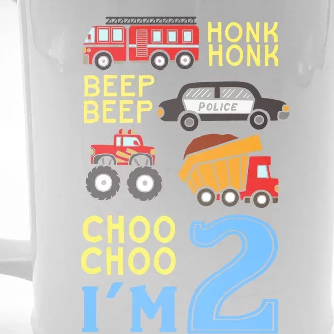 Honk Honk Beep Beep Coo Choo I'm 2 Birthday Kids Apparel Gift Front & Back Beer Stein