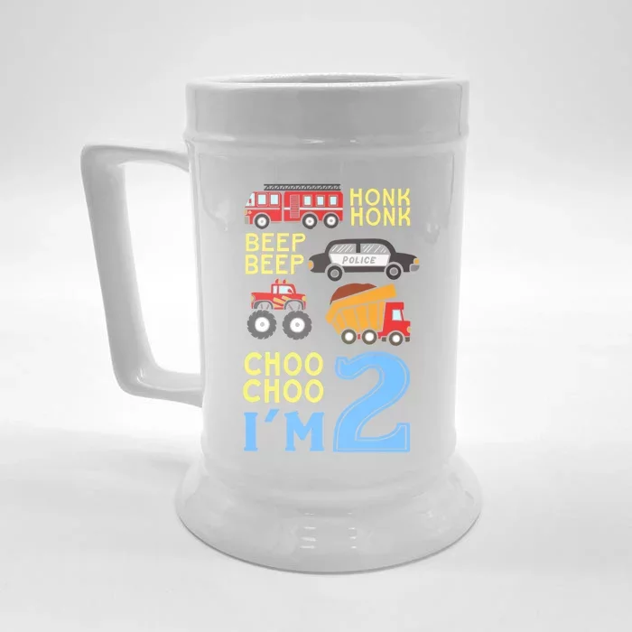 Honk Honk Beep Beep Coo Choo I'm 2 Birthday Kids Apparel Gift Front & Back Beer Stein