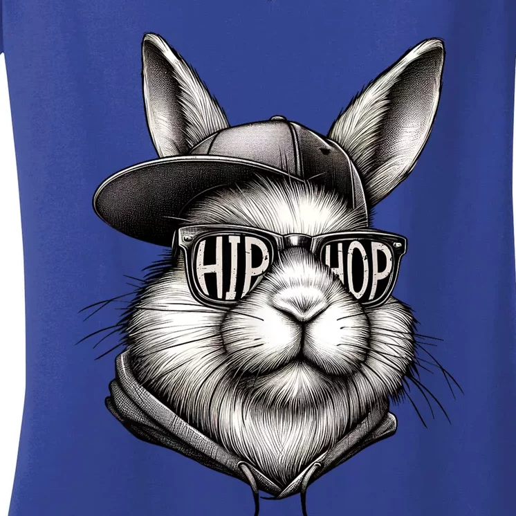 Hip Hop Bunny Face Sunglasses Funny Easter Hippity Rabbit Women's V-Neck T-Shirt