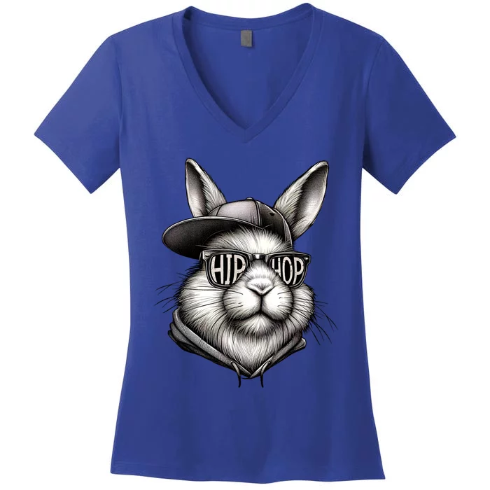 Hip Hop Bunny Face Sunglasses Funny Easter Hippity Rabbit Women's V-Neck T-Shirt