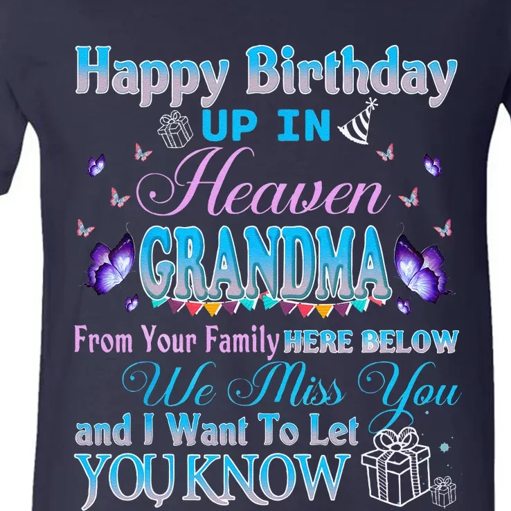 Happy Heavenly Birthday To My Grandma In Memorial Grieving V-Neck T-Shirt