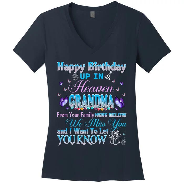 Happy Heavenly Birthday To My Grandma In Memorial Grieving Women's V-Neck T-Shirt