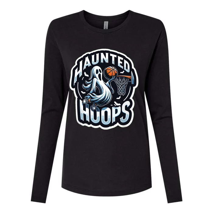 Haunted Hoops Basketball Costume Funny 2024 Halloween Womens Cotton Relaxed Long Sleeve T-Shirt