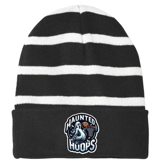 Haunted Hoops Basketball Costume Funny 2024 Halloween Striped Beanie with Solid Band