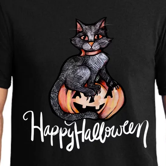 Happy Halloween Black Cat Pumpkin Meaningful Gift Pajama Set