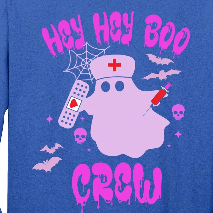 Hey Hey Boo Crew Nurse Funny Pink Design Halloween Nurse Gift Tall Long Sleeve T-Shirt