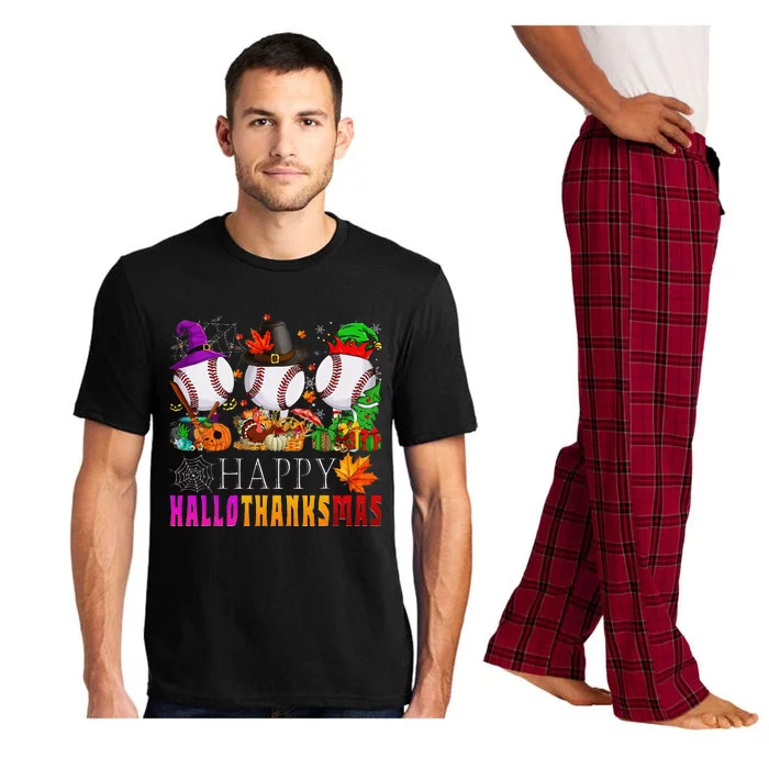 Happy Hallothanksmas Baseball Halloween Thanksgiving Xmas Pajama Set