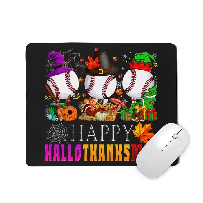 Happy Hallothanksmas Baseball Halloween Thanksgiving Xmas Mousepad