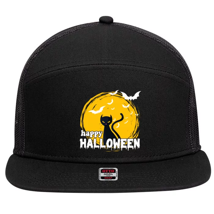 Happy Halloween Black Cat Spooky 7 Panel Mesh Trucker Snapback Hat