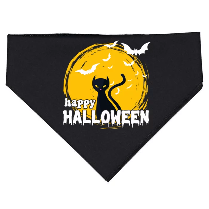 Happy Halloween Black Cat Spooky USA-Made Doggie Bandana