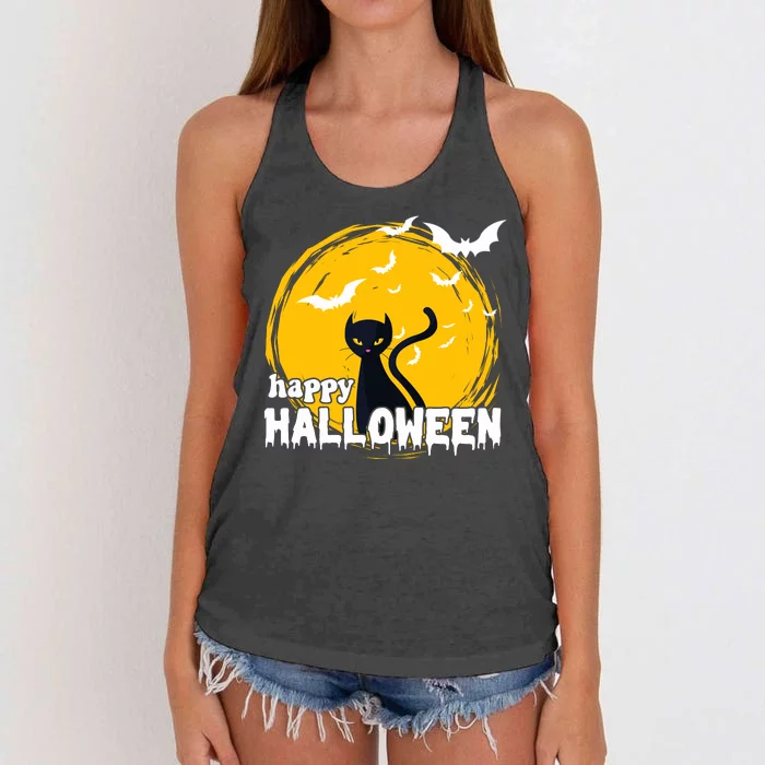 Happy Halloween Black Cat Spooky Women's Knotted Racerback Tank