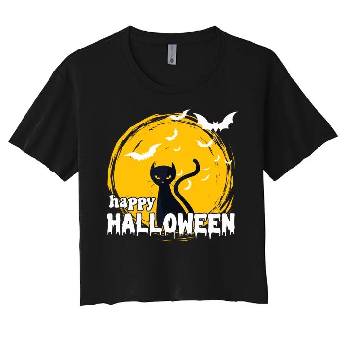 Happy Halloween Black Cat Spooky Women's Crop Top Tee