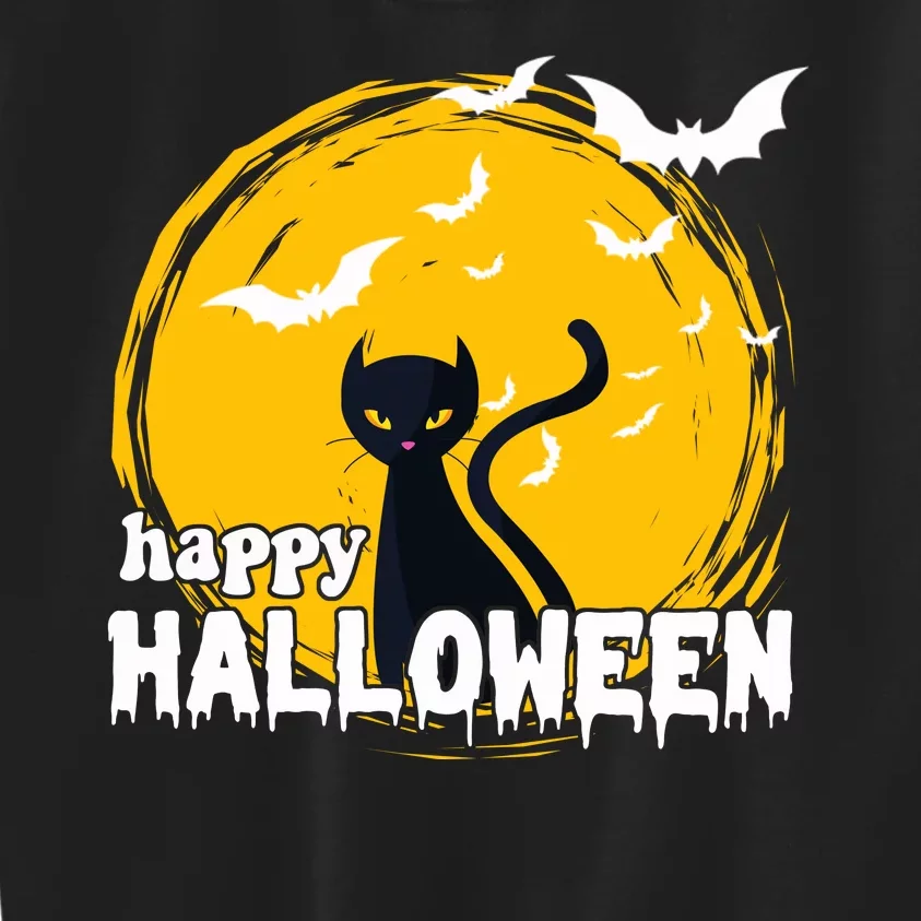 Happy Halloween Black Cat Spooky Kids Sweatshirt