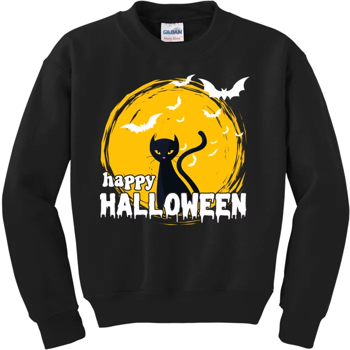 Happy Halloween Black Cat Spooky Kids Sweatshirt