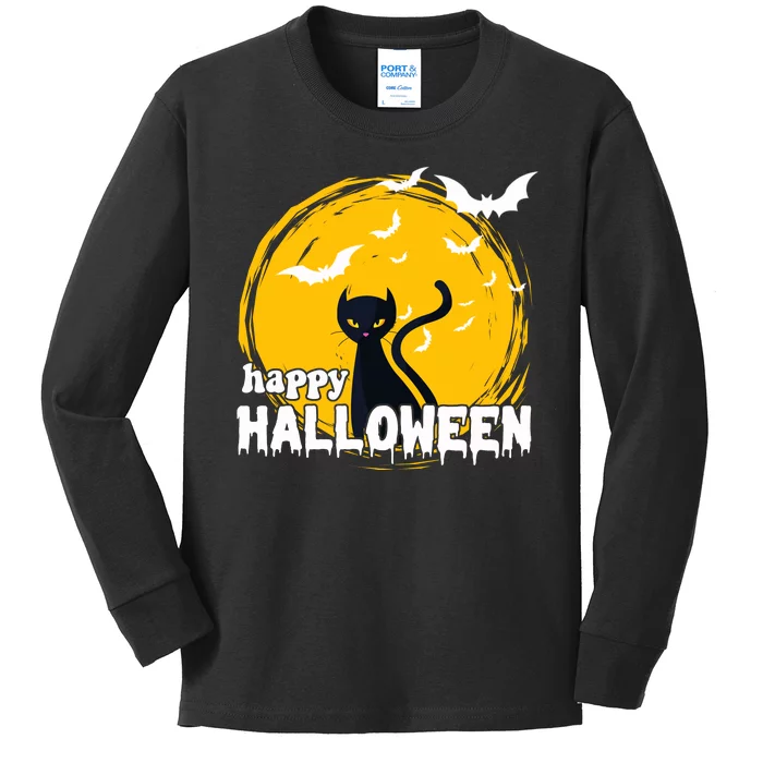 Happy Halloween Black Cat Spooky Kids Long Sleeve Shirt