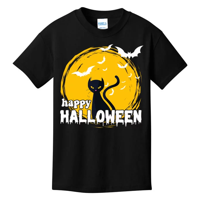 Happy Halloween Black Cat Spooky Kids T-Shirt