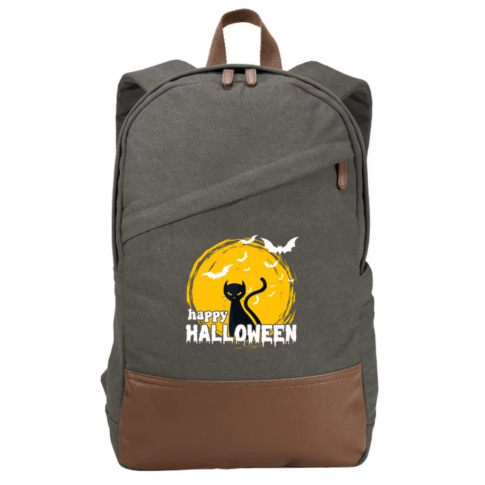 Happy Halloween Black Cat Spooky Cotton Canvas Backpack