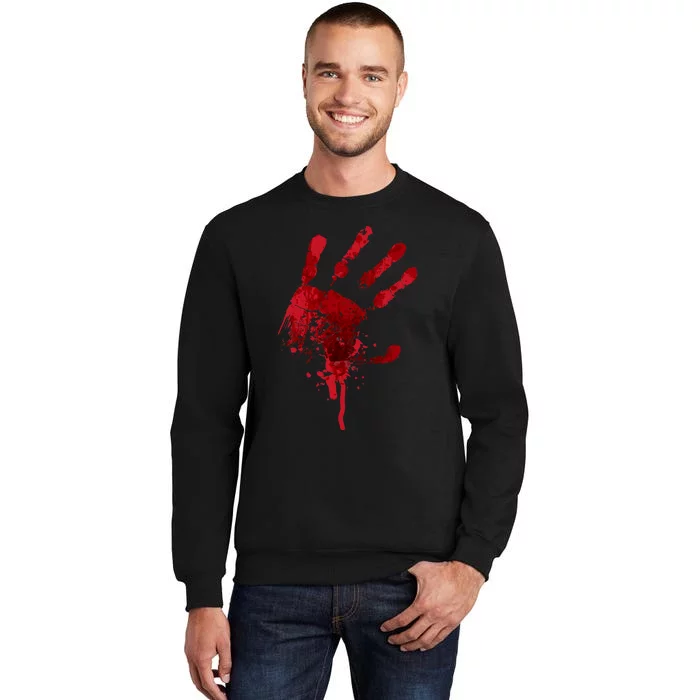 Happy Halloween Bloody Hand Print Costume Gag Gift Tall Sweatshirt