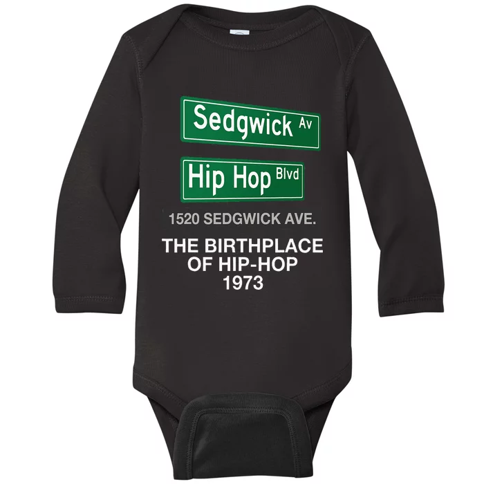 Hip Hop Birthplace 1520 Sedgwick Ave. 50 Years Of Hip Hop Baby Long Sleeve Bodysuit