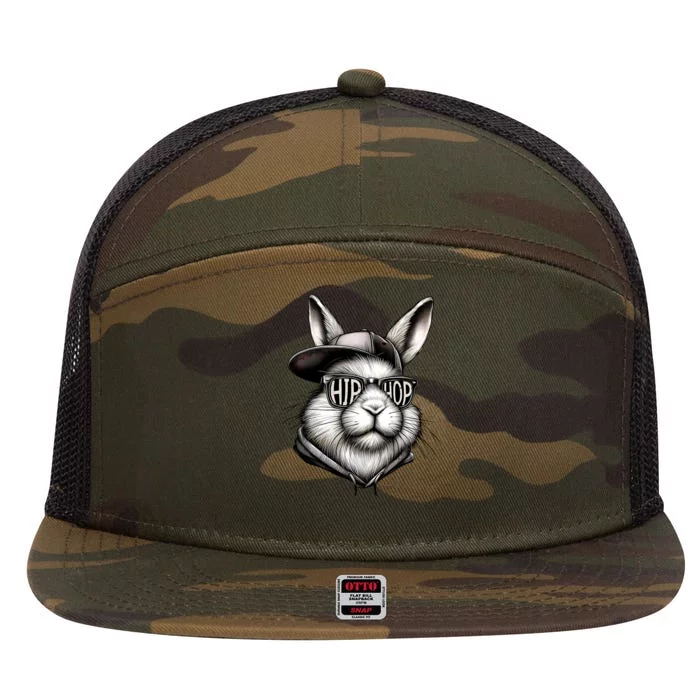 Hip Hop Bunny Face Sunglasses Funny Easter Hippity Rabbit 7 Panel Mesh Trucker Snapback Hat