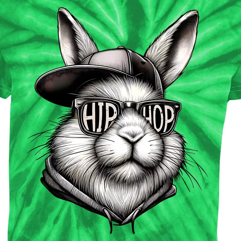 Hip Hop Bunny Face Sunglasses Funny Easter Hippity Rabbit Kids Tie-Dye T-Shirt