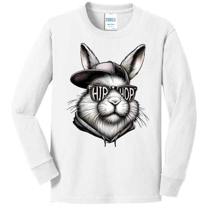 Hip Hop Bunny Face Sunglasses Funny Easter Hippity Rabbit Kids Long Sleeve Shirt