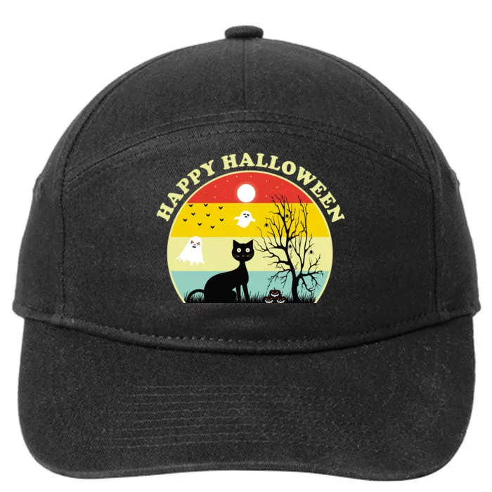 Happy Halloween Black Cat Retro Sunset 7-Panel Snapback Hat