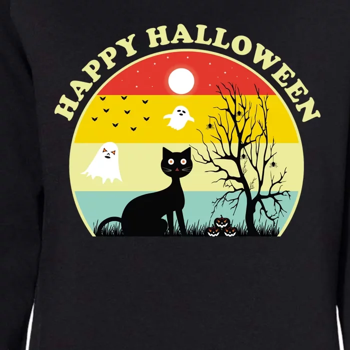 Happy Halloween Black Cat Retro Sunset Womens California Wash Sweatshirt