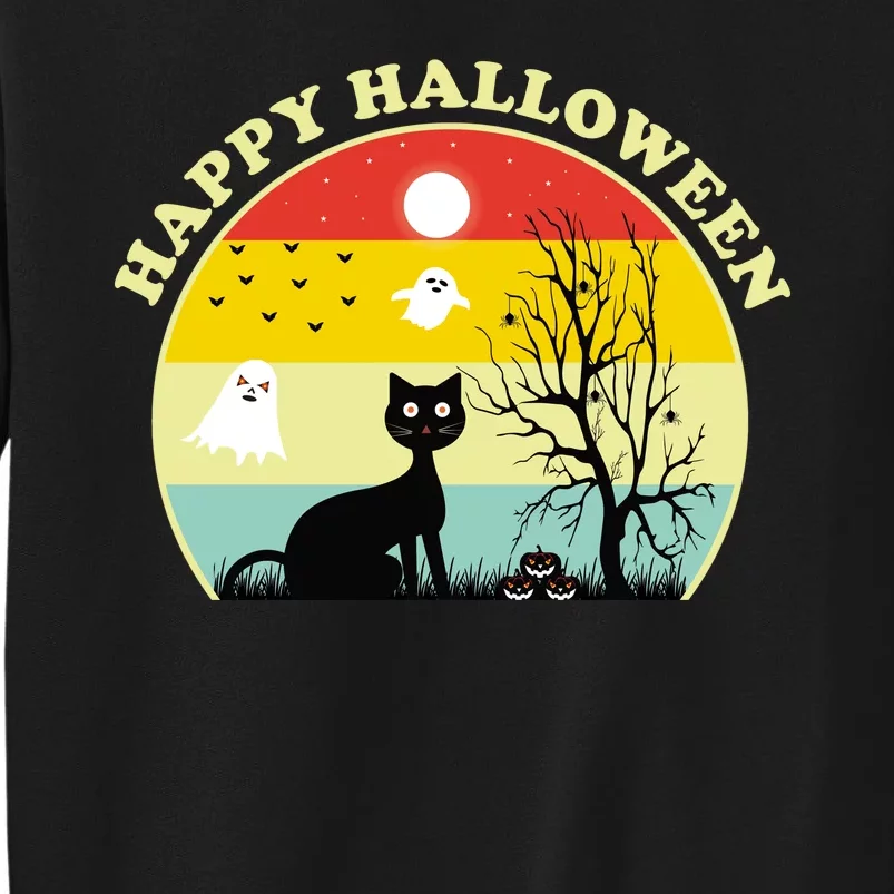 Happy Halloween Black Cat Retro Sunset Tall Sweatshirt