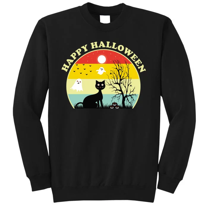 Happy Halloween Black Cat Retro Sunset Tall Sweatshirt