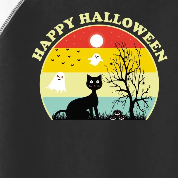 Happy Halloween Black Cat Retro Sunset Toddler Fine Jersey T-Shirt