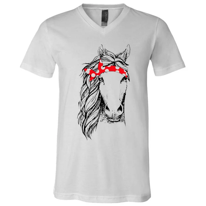 Horse Horse Bandana Riding Horse Lover Animal Lover V-Neck T-Shirt