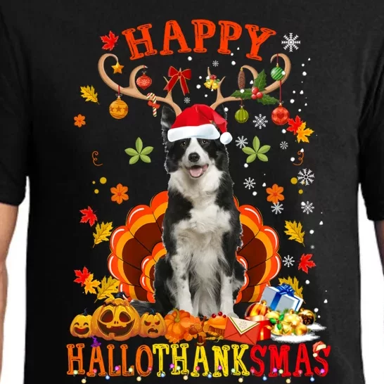 Happy Hallothanksmas Border Collie Dog Halloween Xmas Tees Gift Pajama Set