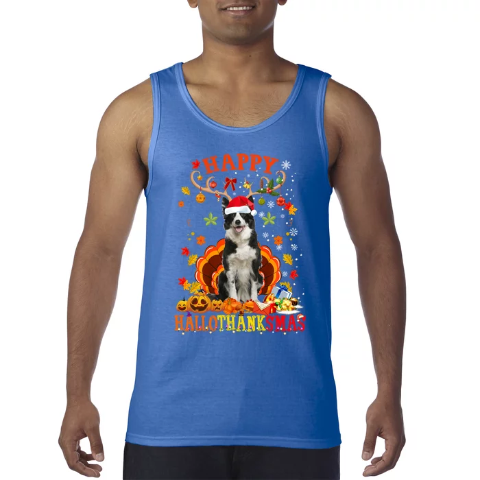 Happy Hallothanksmas Border Collie Dog Halloween Xmas Tees Gift Tank Top