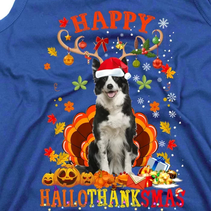 Happy Hallothanksmas Border Collie Dog Halloween Xmas Tees Gift Tank Top