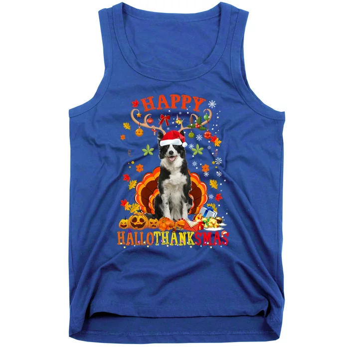 Happy Hallothanksmas Border Collie Dog Halloween Xmas Tees Gift Tank Top