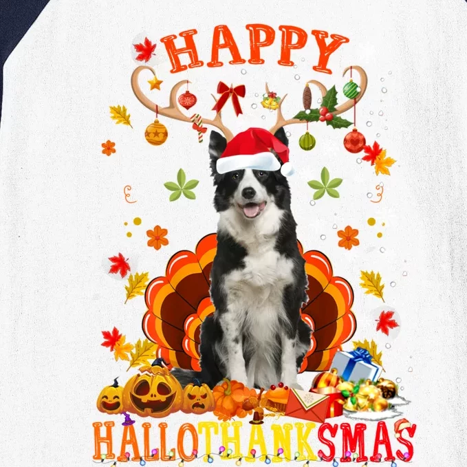 Happy Hallothanksmas Border Collie Dog Halloween Xmas Tees Gift Baseball Sleeve Shirt