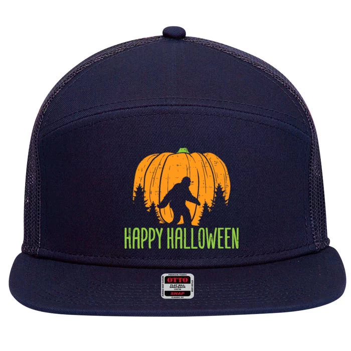 Happy Halloween Bigfoot Pumpkin Sasquatch 7 Panel Mesh Trucker Snapback Hat