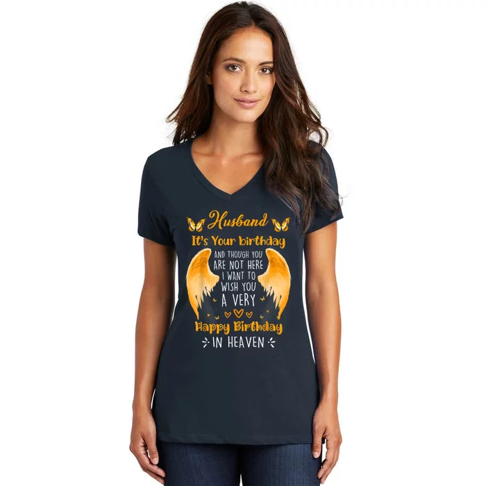 Happy Heavenly Birthday To My Husband, Miss Husband On Birth Women's V-Neck T-Shirt